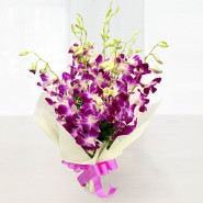 Royal Surprise - 10 Purple Orchids Bunch and Card