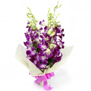 Stunning Beauty - 6 Purple Orchids Bouquet and Card