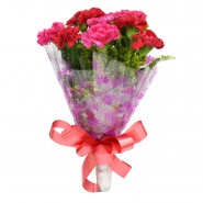 Cheerful Memories - 10 Red & Pink Carnations Bouquet and Card