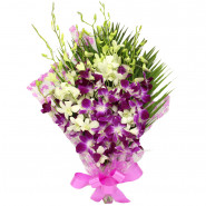 Gorgeous Magic - 10 Purple & White Orchids Bunch and Card