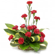 Divine Basket - 15 Red Carnations in Basket and Card