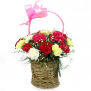 Caring Memories - 15 Mix Carnations Basket and Card