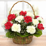 Pure Basket - 15 Red & White Carnations Basket and Card