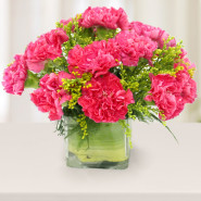 Ultimate Vase - 10 Pink Carnations Vase and Card
