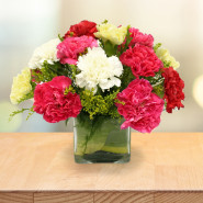 Beautiful Mix - 10 Mix Carnations Vase and Card