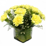 Beautiful Vase - 10 Yellow Carnations Vase and Card