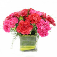 Stunning Combo - 10 Red & Pink Carnations Vase and Card