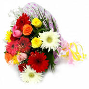 Soulful Mix - 10 Mix Gerberas, 10 Mix Roses in Bunch and Card
