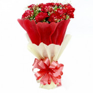 Stunning 10 Red Carnations Bunch and Card