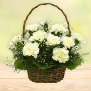 Ultimate Basket - 15 White Carnations Basket and Card