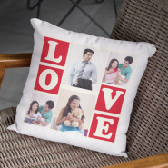 Love Personalized White Cushion (Four Photos) & Card
