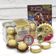 Ferrero Rocher 16 Pcs, Divine Ganesha Thali with Perals with 2 Golden Diyas and Laxmi-Ganesha Coin