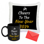 Cheers To The New Year - Personalized Black Mug, Personalized Cushion & Card