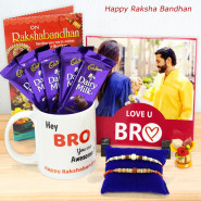 Love U Bro Personalized Tile, Hey Bro you are Awesome Personalized Mug, 5 Dairy Milk, 2 Rakhi and Roli-Chawal