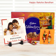 Love You Bhaiya & Bhabhi Personalized Photo Tile, Cadbury Celebrations, Bhaiya Bhabhi Rakhi Pair and Roli-Chawal