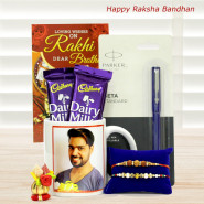 World's Best Brother Personalized Mug, Parker Pen, 2 Dairy Milk, 2 Rakhi and Roli-Chawal