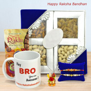 Hey Bro you are Awesome Personalized Mug, Assorted Dryfruits in Box, 2 Rakhi and Roli-Chawal