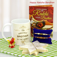 The Greatest Brother in the World Personalized Mug, Kaju Katli, 2 Rakhi and Roli-Chawal
