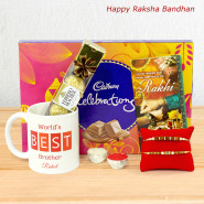 World's Best Brother Personalized Mug, Cadbury Celebrations, Ferrero Rocher 4 Pcs, 2 Rakhi and Roli-Chawal