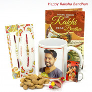 World's Best Brother Personalized Mug, Rectangular Shaped Photo Keychain, Almond 100 gms, 2 Rakhi and Roli-Chawal