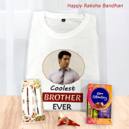 Coolest Brother Ever Personalized T-Shirt, Mini Celebrations, 2 Rakhi and Roli-Chawal