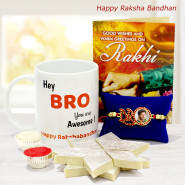 Personalized Photo BRO Rakhi, Hey Bro you are Awesome Personalized Mug, Kaju Katli and Roli-Chawal