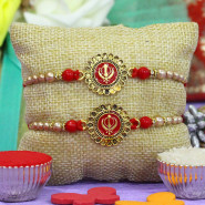 Set of 2 Rakhis - Ik Onkar Rakhi with Diamonds & Beads