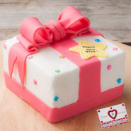 Gift Box with Bow Fondant Cake 2 Kg & Valentine Greeting Card