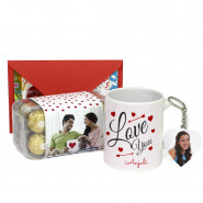Attractive and Enhancing - Love You Personalized Mug, Photo Heart Keychain, Personalized Ferrero Rocher Chocolate 16 Pcs & Card