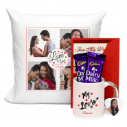 Magnetic Pleasant - My Love Personalized Mug, Love You Personalized Cushion, Photo Heart Keychain, 2 Dairy Milk & Card