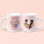 Heart Of Love - I Want to Grow Old with You Personalized Mug, Dairy Milk Fruit N Nut, Dairy Milk Crackle, Small Heart Pillow & Card