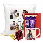 Fascinating and Lovely - Personalized Cushion with Four Photos, I Love You to The Moon and Back Personalized Mug, Red Rose with Love Stand & Card