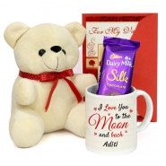 Chocolaty Mug - I Love You to The Moon and Back Personalized Mug, Teddy 6 inch, Dairy Milk Silk & Card