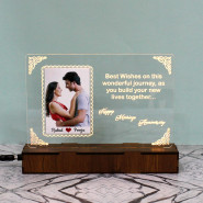 Happy Marriage Anniversary Personalized LED Photo Frame with Name and Card