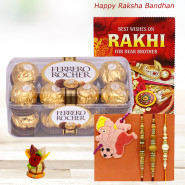 Rakhi with Yummy Chocolate - Ferrero Rocher 16 Pcs with Rudraksha Rakhi, Sandalwood Rakhi, Pearl Rakhi, Kids Rakhi and Roli-Chawal