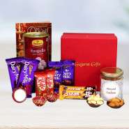 Royal Diwali Treat - Almond & Cashew in Jar, Haldiram Rasgulla, 2 Dairy Milk Fruit n Nut, 2 Dairy Milk, 2 Five Star, 2 Kit Kat with 2 Diyas, Laxmi-Ganesha Coin and Premium Gift Box (M)