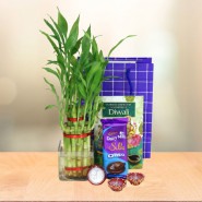 Diwali Blessings - 2 Layer Bamboo Plant, Dairy Milk Silk Oreo with 2 Diyas, Laxmi-Ganesha Coin and Premium Bag