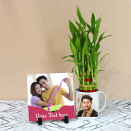 Gratifying Joy - 2 Layer Lucky Bamboo Plant, Personalized Photo Mug, Personalized Photo Tile and Card