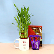 Royal Choice - 2 Layer Lucky Bamboo Plant, Personalized Photo Mug, 2 Dairy Milk Fruit n Nuts and Card
