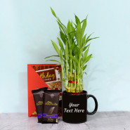 Joy of Love - 2 Layer Lucky Bamboo Plant, Personalized Black Photo Mug, 2 Bournville and Card