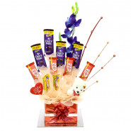 Special Surprise Bouquet - 4 Cadbury Dairy Milk, 4 Nestle KitKat, 2 Cadbury Five Star, Small Teddy in Bouquet and Card