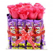 Cadbury Fuse & Roses Delight - 14 Cadbury Fuse, 12 Arifical Roses Arrangement and Card