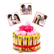 Roses n Five Star Arrangement - 18 Cadbury Flive Star, 12 Arifical Roses Arrangement with 3 Photo and Card