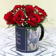 Personalized Black Mug Roses - Personalized Black Photo Mug, 10 Red Roses and Card