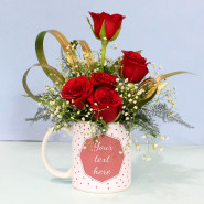 Personalized White Mug Roses - Personalized Photo Mug, 6 Red Roses and Card