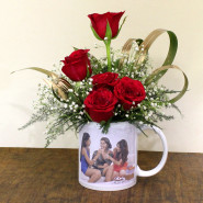 Happy Birthday Mug Red Roses - Happy Birthday Personalized Photo Mug, 6 Red Roses and Card