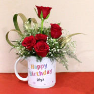 Happy Birthday Mug Red Roses - Happy Birthday Personalized Photo Mug, 6 Red Roses and Card