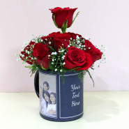 Photo Mug Red Roses  - Personalized Black Photo Mug, 12 Red Roses and Card