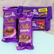 Assorted Cadbury Chocolates - Dairy Milk Silk Bubbly, Dairy Milk Silk, Dairy Milk Fruit & Nut, Dairy Milk Crackle and Card