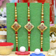 Set of 3 Rakhis - Stylesh Square Shape Diamond Dial Rakhi with Pearl